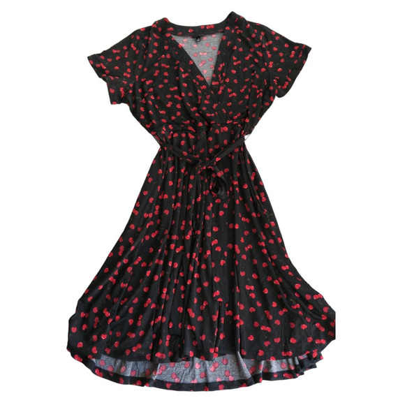 Torrid Black and Red Wrap Mini Dress V-Neck - Picture 2 of 8